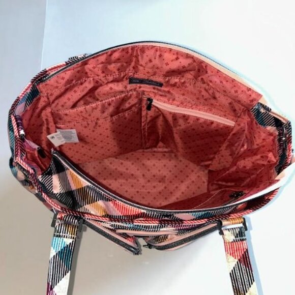 Lug Trotter Tote Bag Pink Plaid with matching Lug Drizzle Mini Zip Storage Pouch - Picture 10 of 16